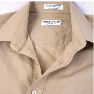 Monsieur by Givenchy Mens Vintage Tan Khaki Button Down Shirt Long Sleeve XL